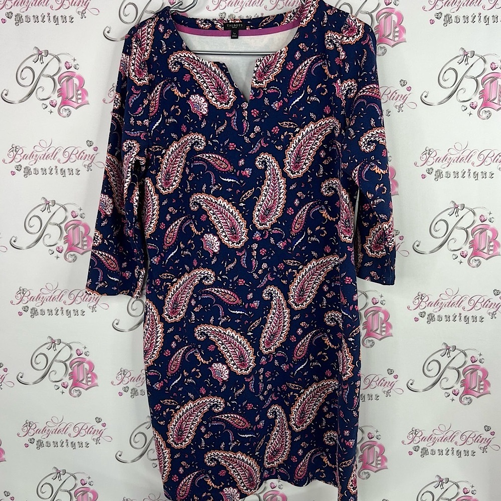Talbots dress paisley print boho Navy and Pink Paisley Tunic luxe